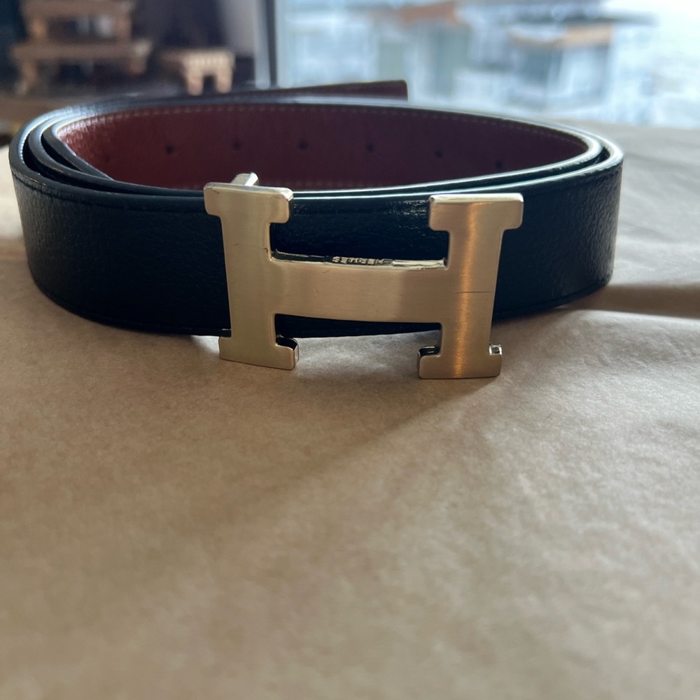 Hermes Black Belt with Gold H Buckle